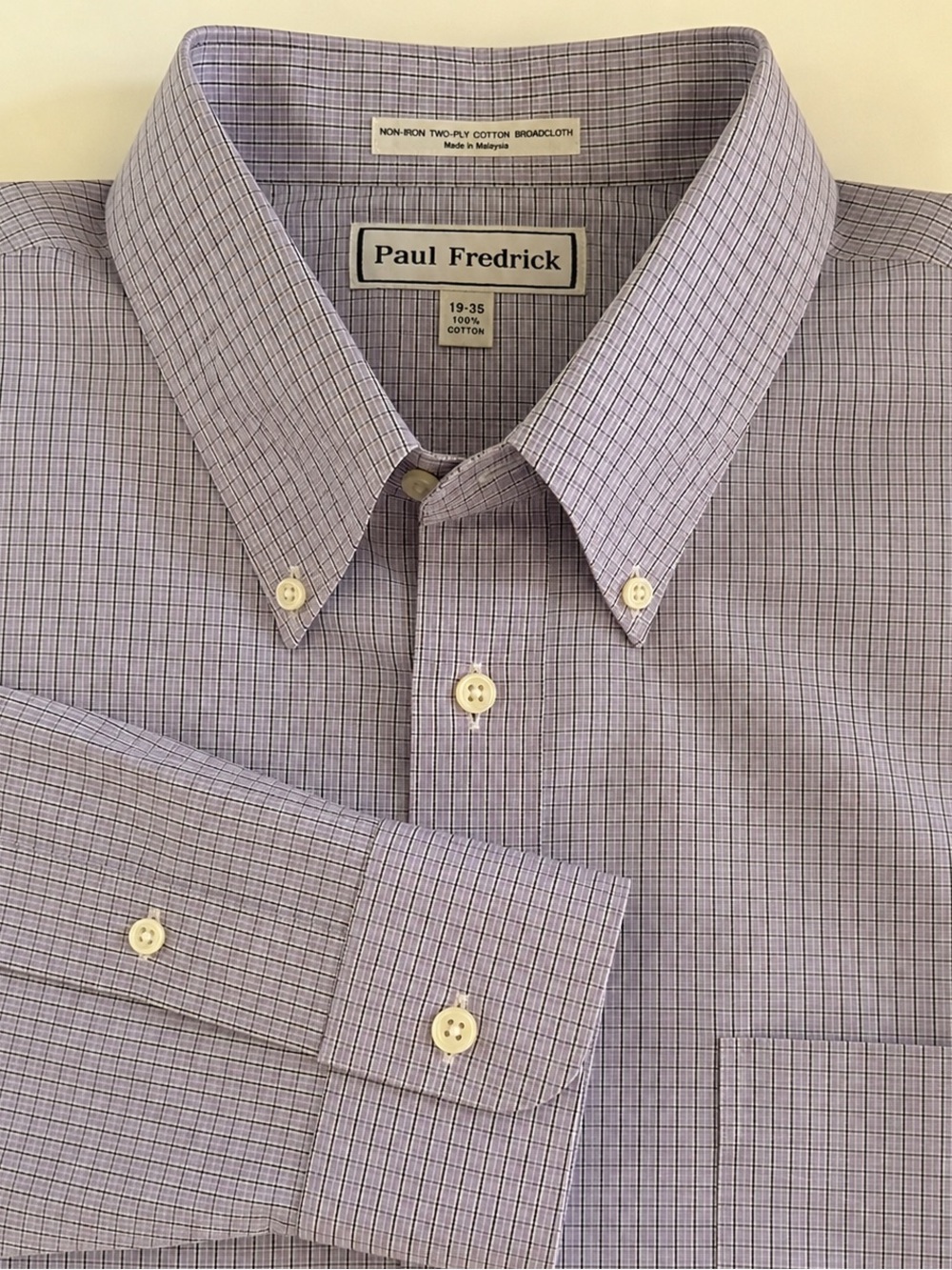 Paul Fredrick Non-Iron Dress Shirt – Men’s 19-35 – 100% Cotton Lavender Check